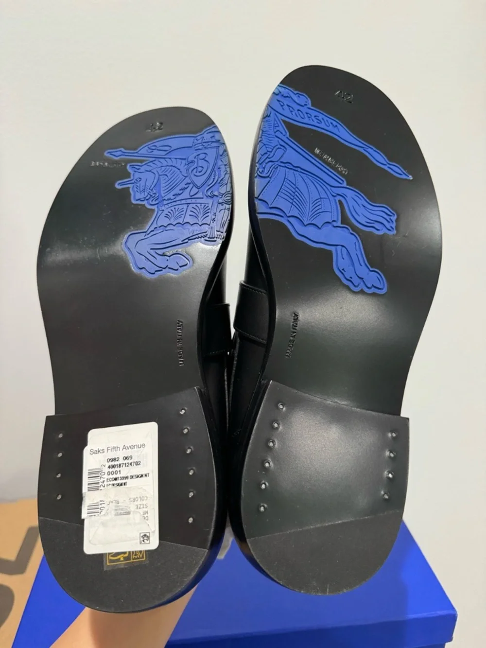 Burberry Black Leather Buckle Monk Strap Loafers with Blue Insole
